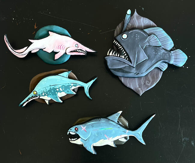 Gobby, Ichthybod, Anglerina, and Dunklan- Polymer Clay & Acrylic Paint